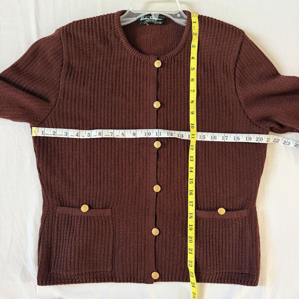 Vintage Salvatore Ferragamo Cardigan Womens Brown Gold Buttons Italy Knit Pocket - Picture 9 of 16